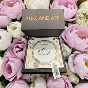 🪷ALEX AND ANI🪷Lotus Motif Beaded Bangle in Rafaelian Silver/NWT